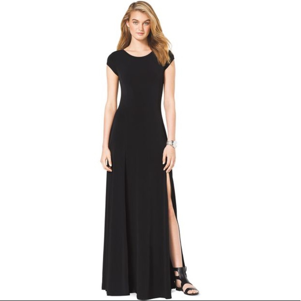NWT Michael Kors Cap Sleeve Slit Maxi Dress (Black) Women's Dress